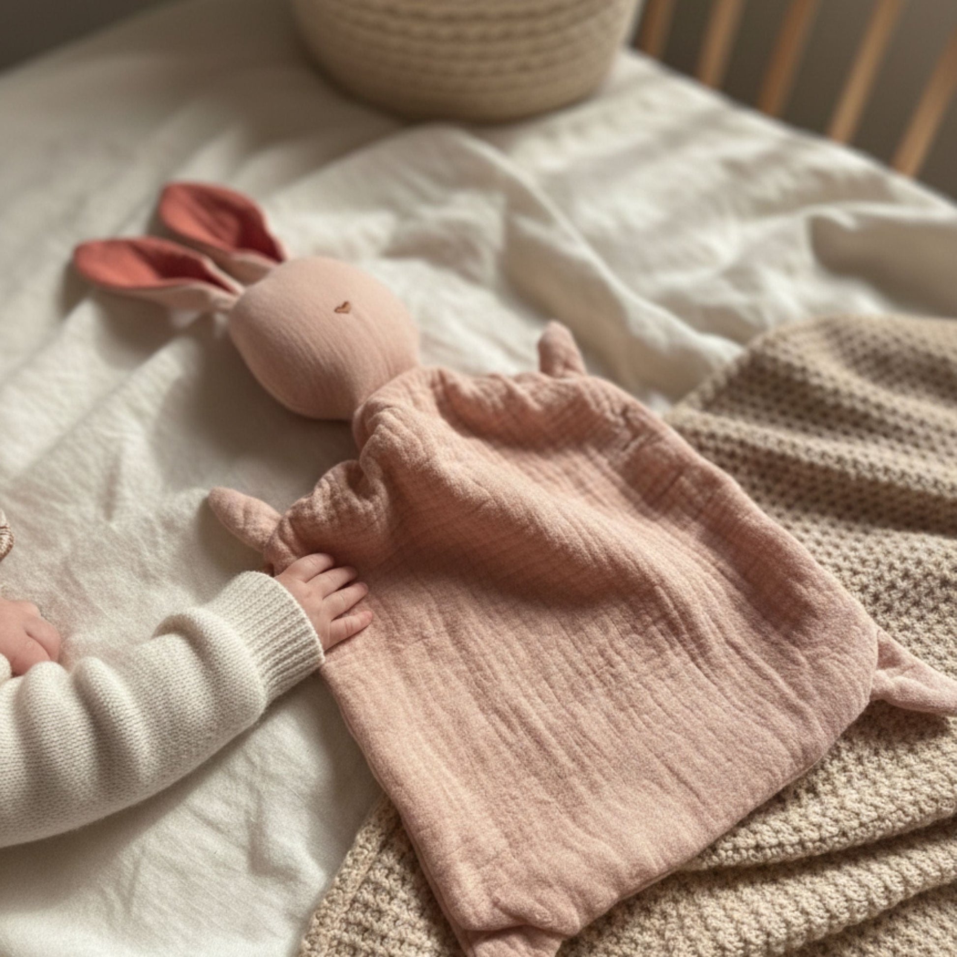 Doudou Lapin en gaze de coton rose - personnalisable