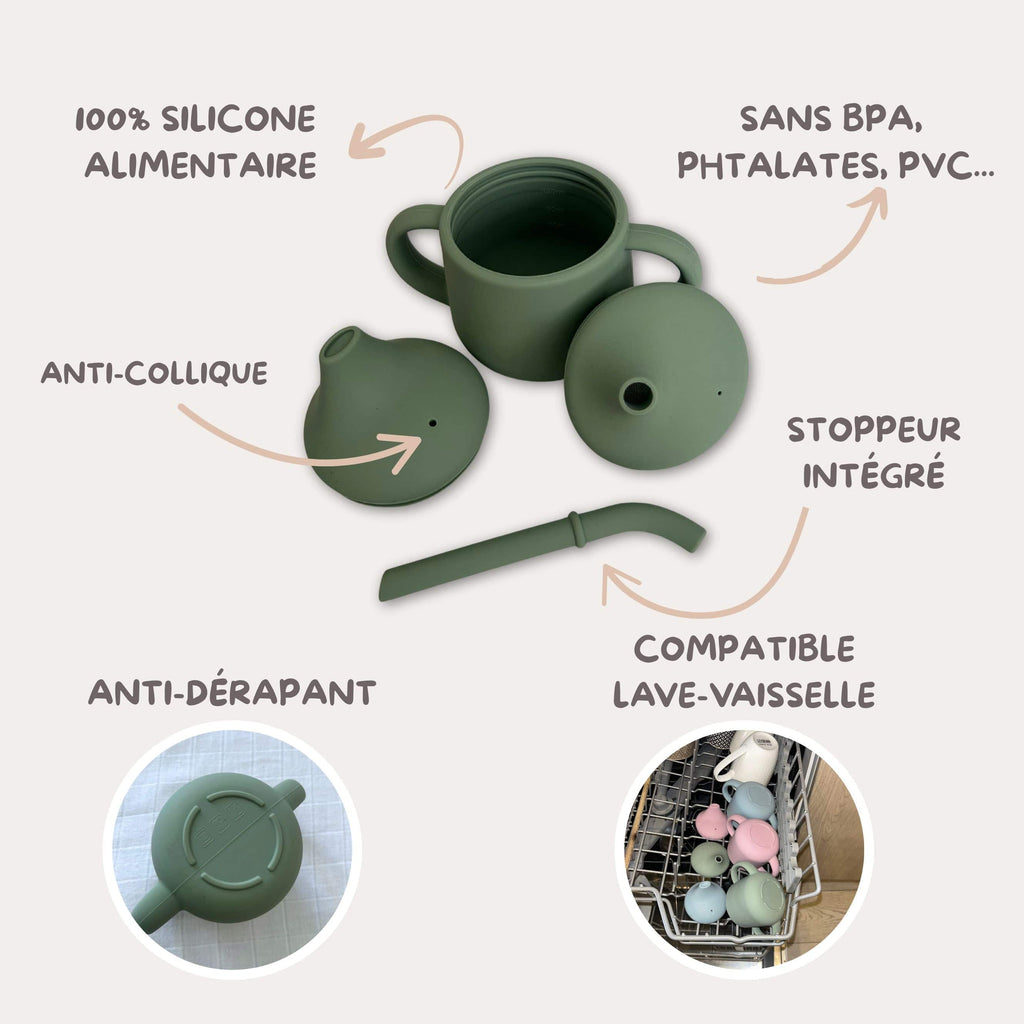 Ensemble de vaisselle et accessoires en silicone pour bébé l vert
