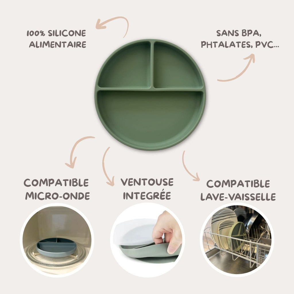 Ensemble de vaisselle et accessoires en silicone pour bébé l vert