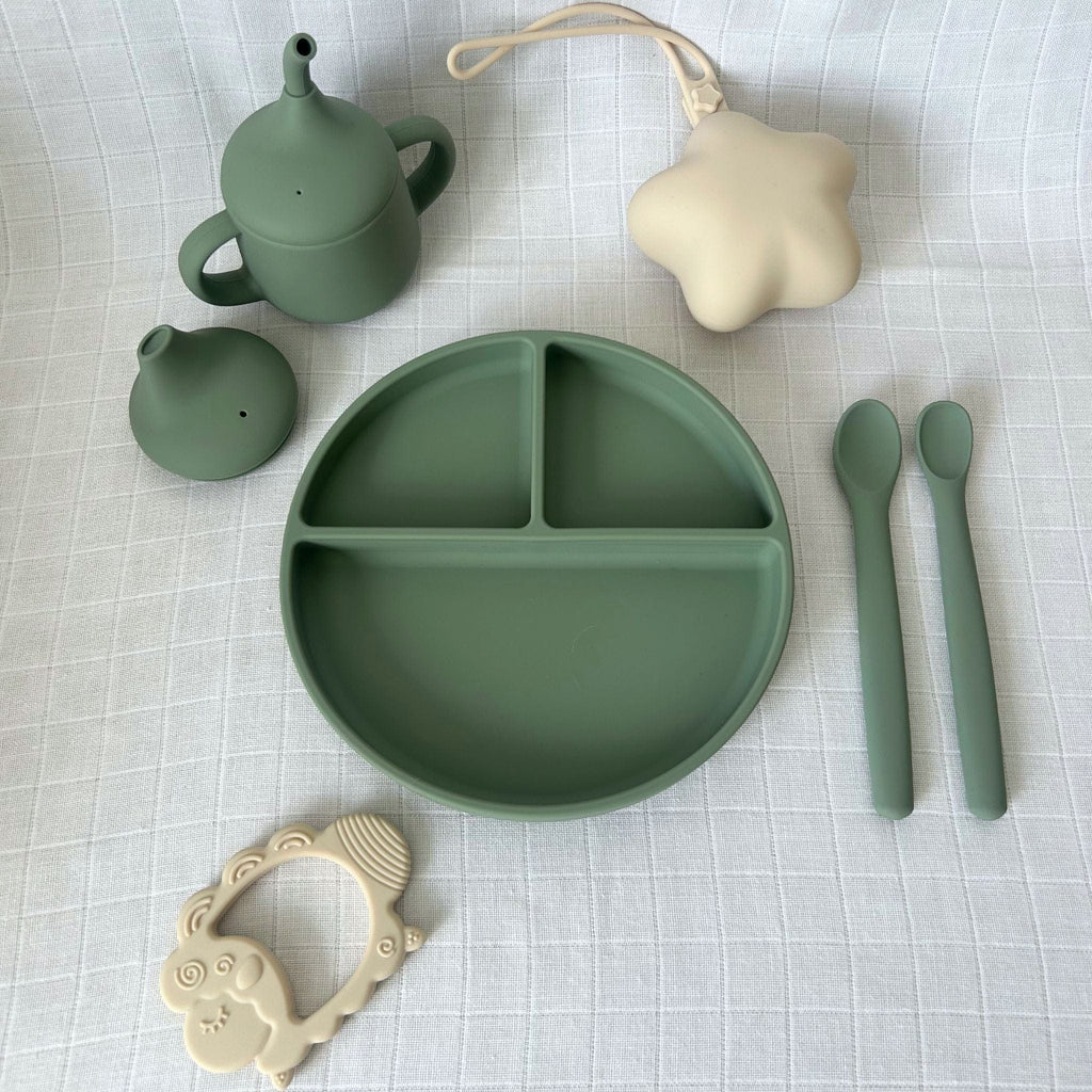Ensemble de vaisselle et accessoires en silicone pour bébé l vert