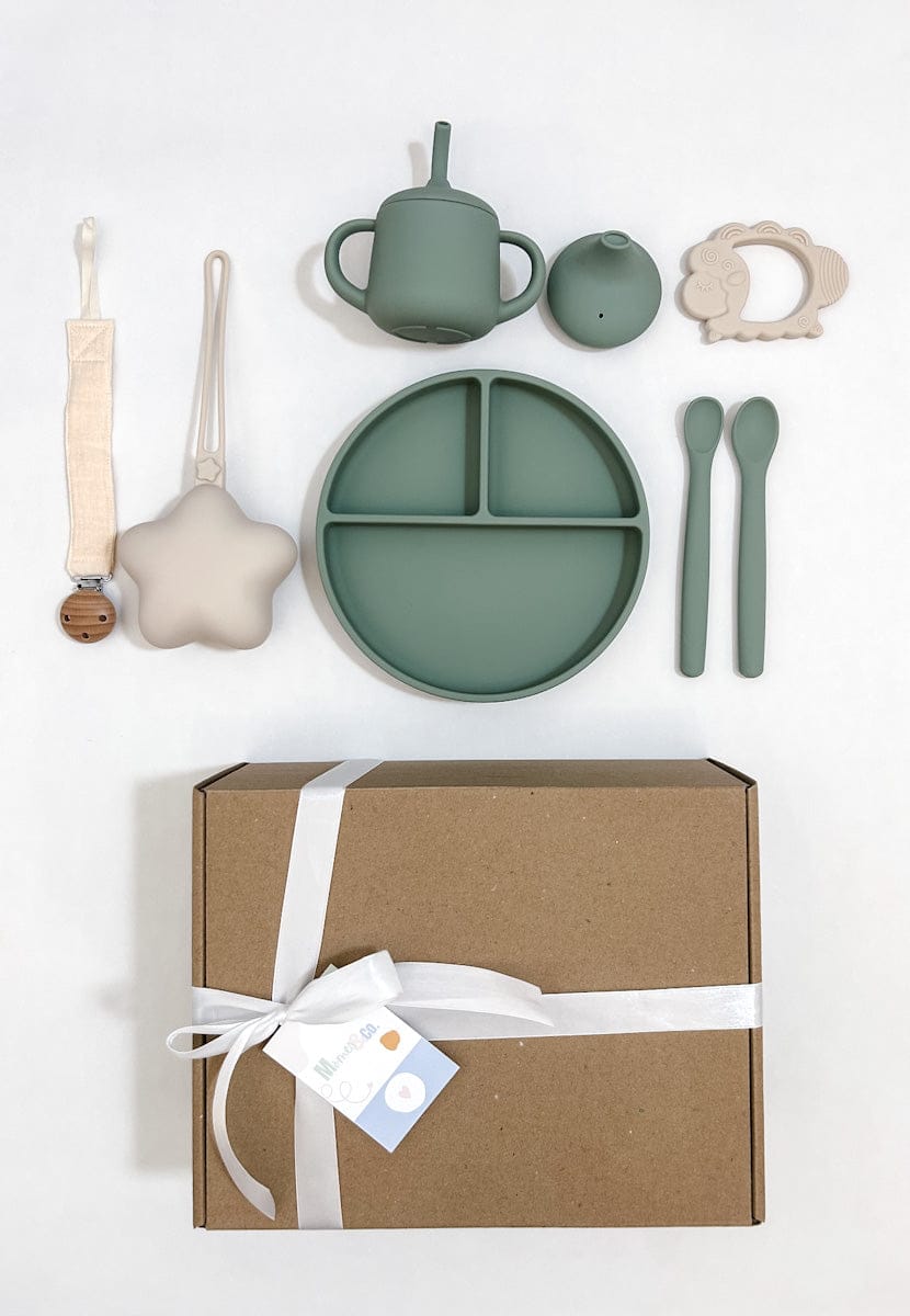 Ensemble de vaisselle et accessoires en silicone pour bébé l vert