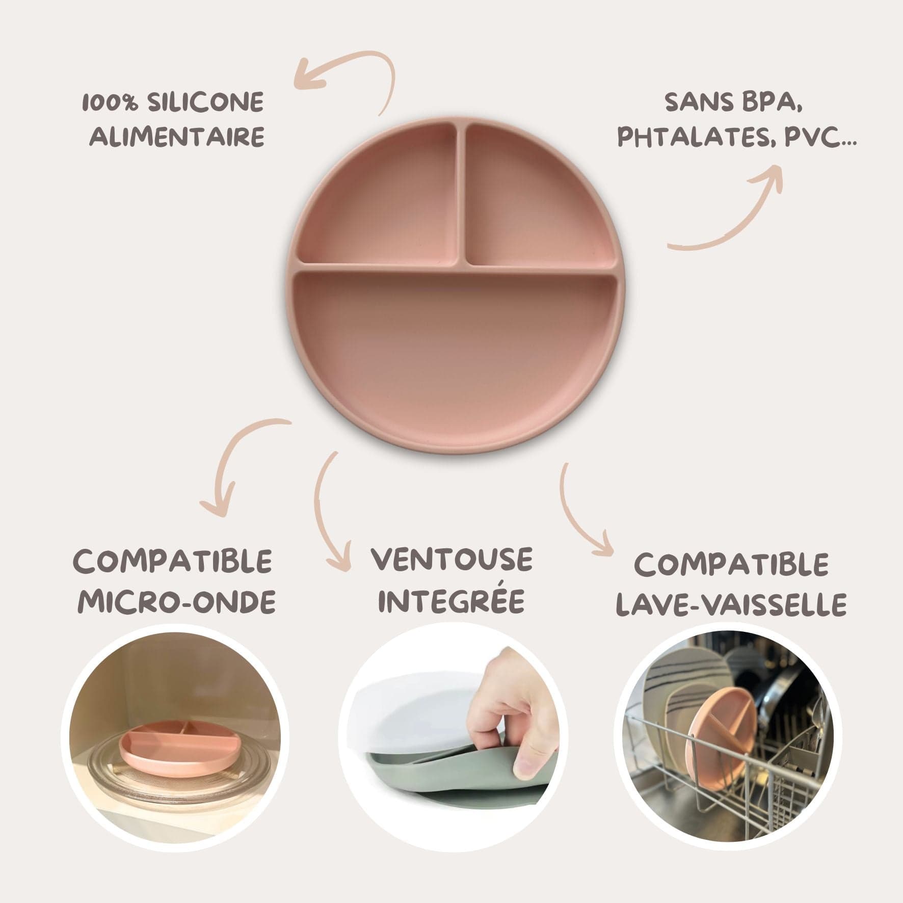 Set repas 3 pièces "rose"