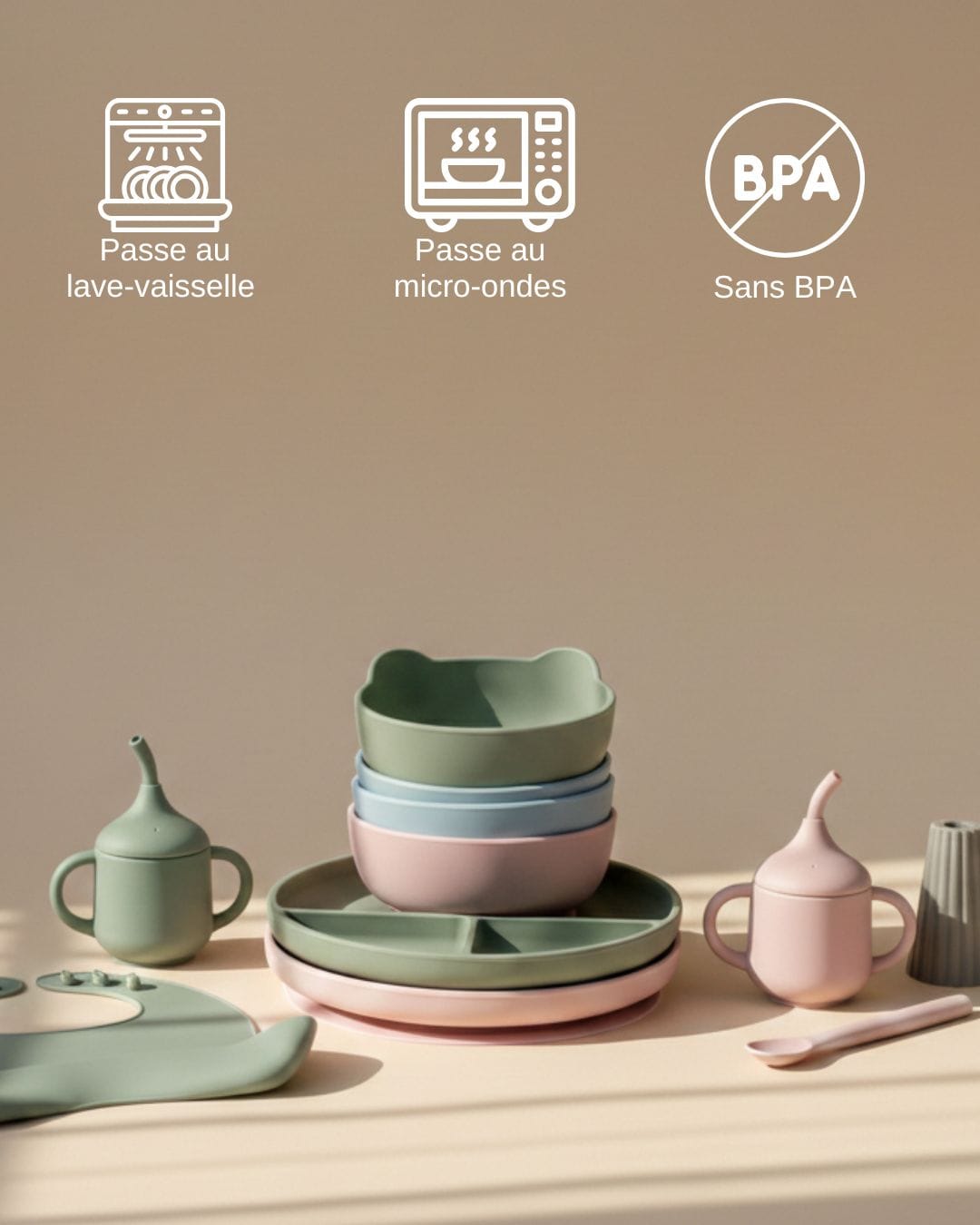 Set repas 3 pièces "vert"