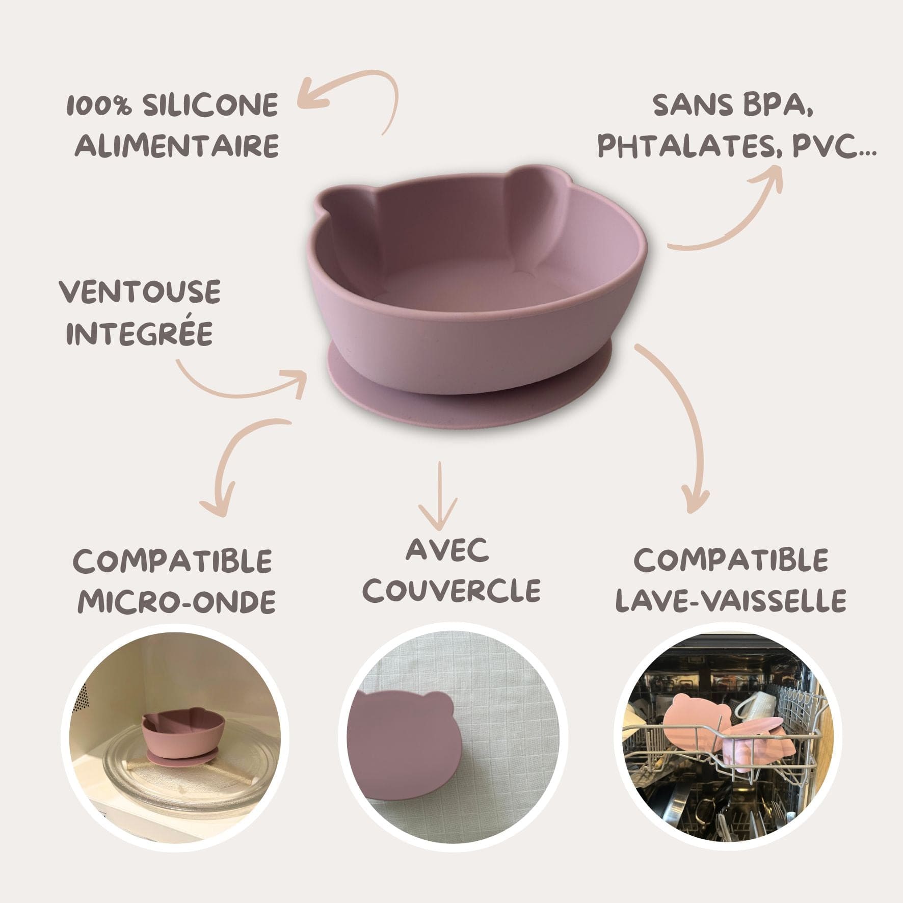Set repas "Petit Ours" mauve