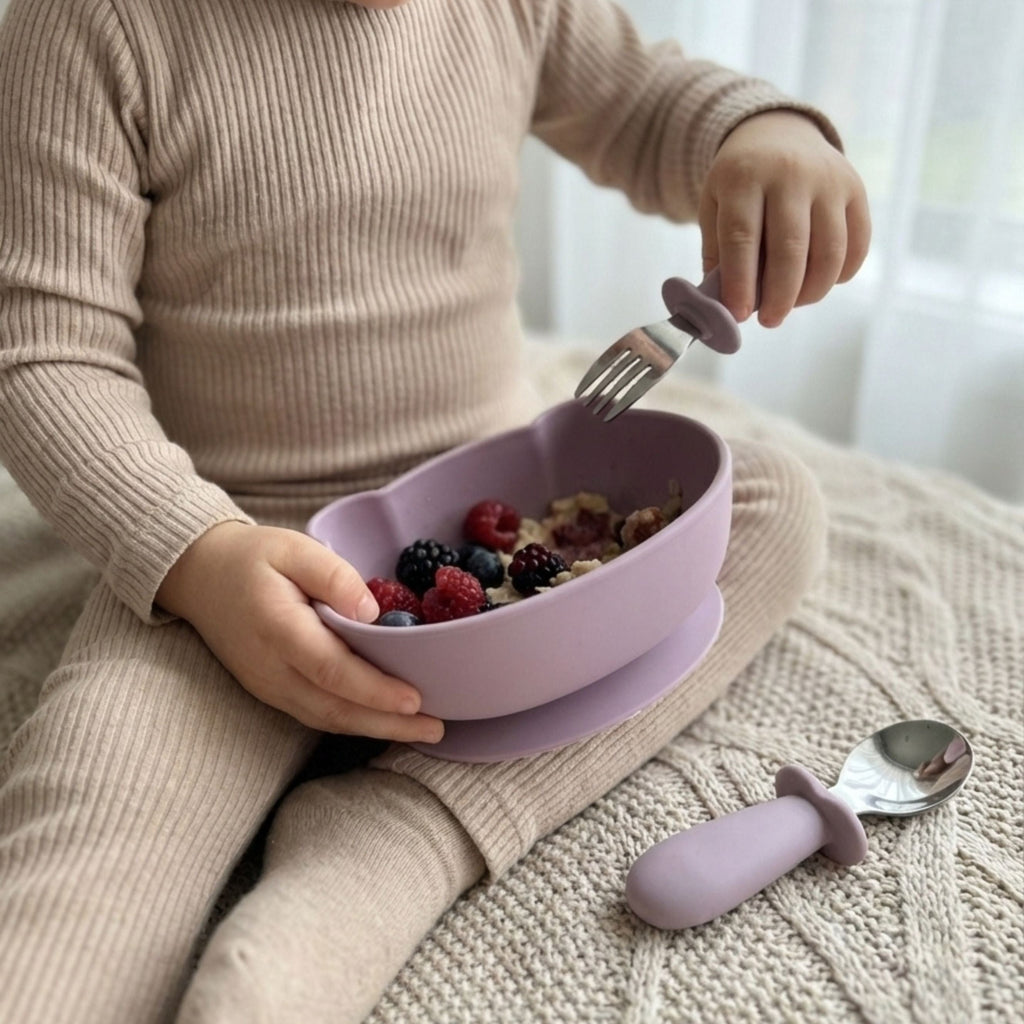 Set repas "Petit Ours" mauve