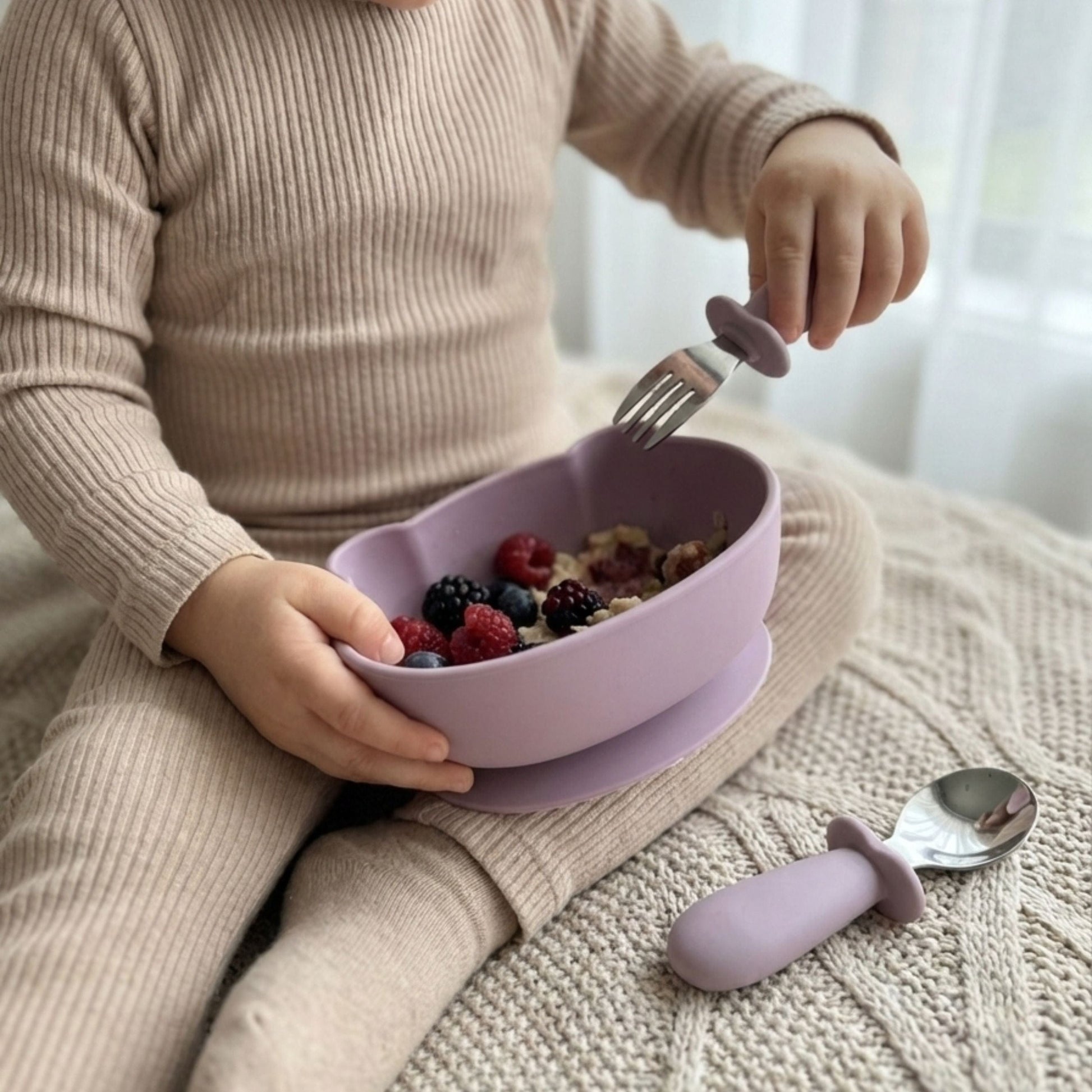 Set repas "Petit Ours" mauve